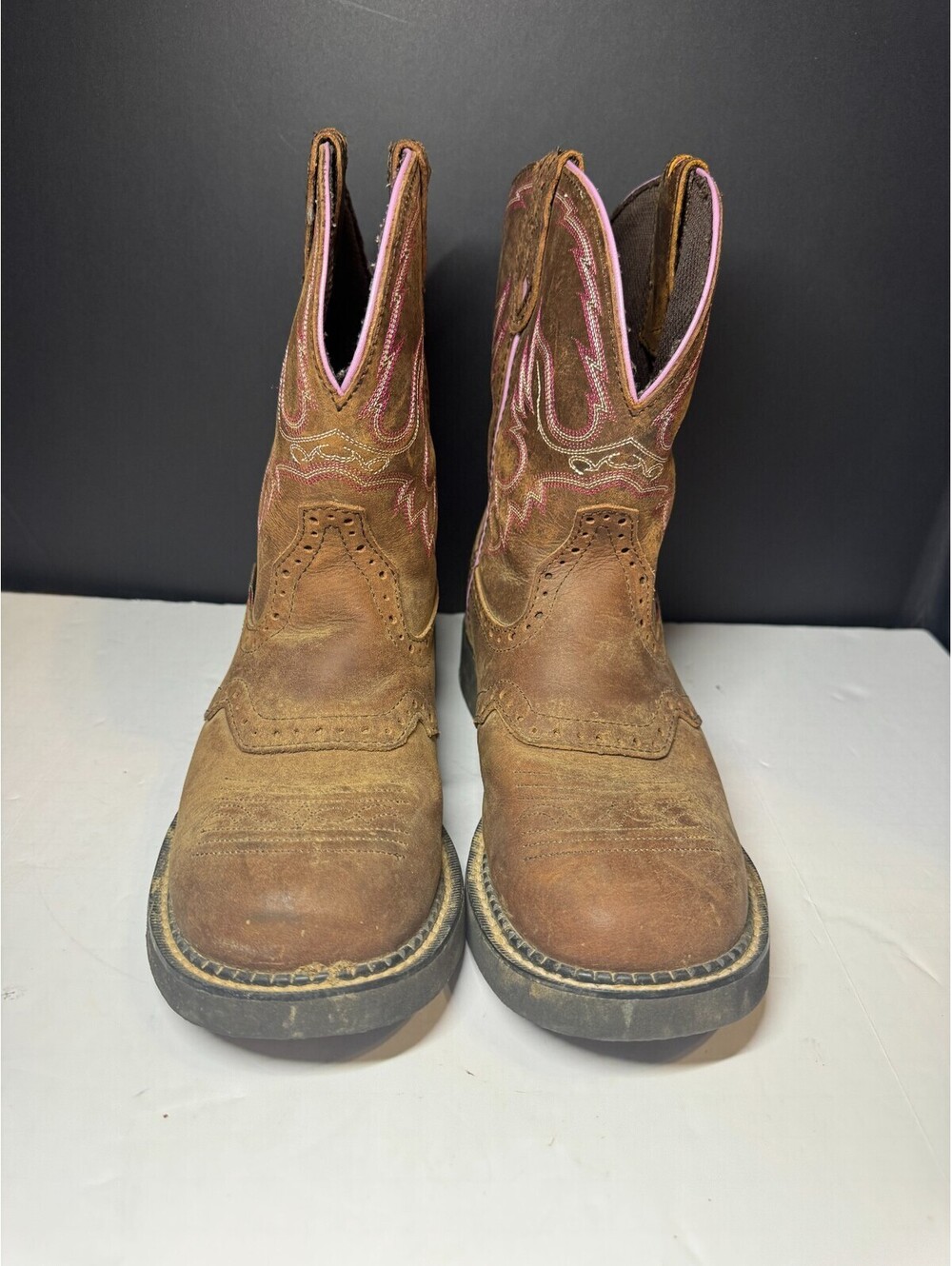 Justin Gypsy Cowboy Roper Boots Women's Size 8.5B Leather Brown Pink White L9903